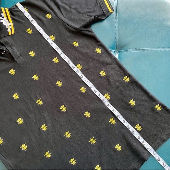 RS1NE Men's 3XL Black Bug Bumblebee Polo Shirt Embroidered Band Sleeves - Picture 3 of 10